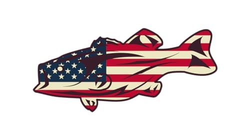 Image of Bass Sticker - American Flag - Fishing Decals for Trucks - USA Flag Patriotic Country