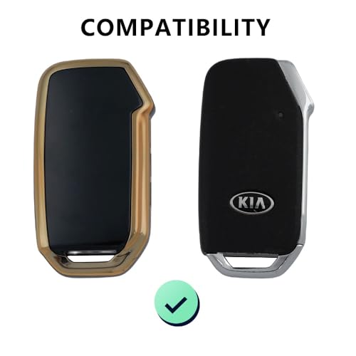 Image of Keyzone TPU Car Key Cover Compatible for: Kia Sonet2023, Seltos 2023 Onwards 4 Button Smart Key (Compare Key Shape Before Ordering) (Gold Black)