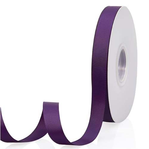 Purple 5/8" X 50 Yards Continuous Solid Color Double Faced Grosgrain Ribbon for Gifts Wrapping, Wedding, Party, Crafts, Hair Bows, Flowers, Home DIY Decor