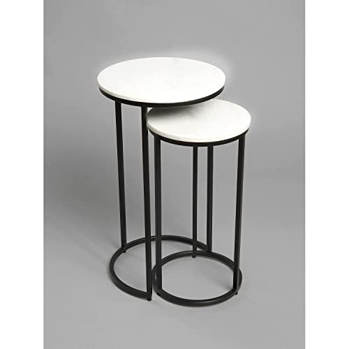 Image of Modern Nesting Side Tables with White Marble Top & Black Metal Frame Stylish & Space-Saving Accent Tables for Living Room Bedroom or Office Set of 2 (Black & White)