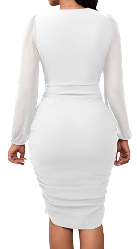Image of SeNight Women Church Dress Sexy V Neck Dresses Bodycon Black Long Sleeve Mini Dresses