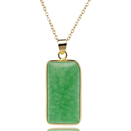 Crystal Force Green Jade Pendant Necklaces For Women & Men, Gold Plated 925 Sterling Silver Jade Good Luck Gift Jewelry (Square) #TOP1