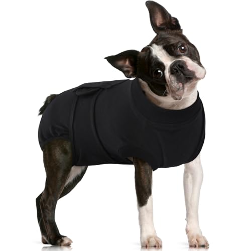 Image of FUAMEY Dog Recovery Suit Male,Dogs Surgery Neuter Suits Puppy Spay Shirts for Female Protect Dog's Skin Anti Licking Abdominal Wounds Doggie Onesie Pet Bodysuit Alternative to Cone Black L