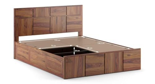 Image of SHRI MINTU'S ART Solid Sheesham Wood King Size Bed Without Storage | Wooden Double Bed Cot Bed for Bedroom Furniture | Palang Double Bed for Hotels | All (King, Brown Honey Finish)