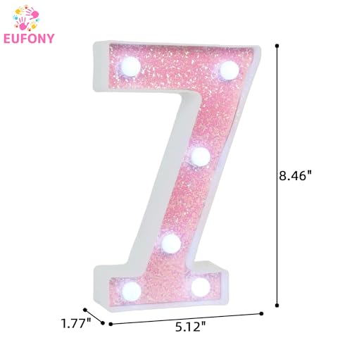 Image of Pink Glitter Marquee Light Up Numbers, LED Number Lights Battery Operated for Girls 7th 17th Pink Birthday Party Table Decorations, Wall Decor for Girls Bedroom, Number 7 Sign Cool White Lights
