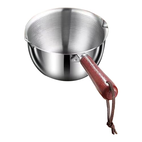 Mini Oil Warmer Pan,Stainless Steel Small Saucepan with Heat Resistand Wooden Handle and Dual Pour Spout Mini Oil Drizzling Pan Chocolate Melting Pot Milk Warmer Pan