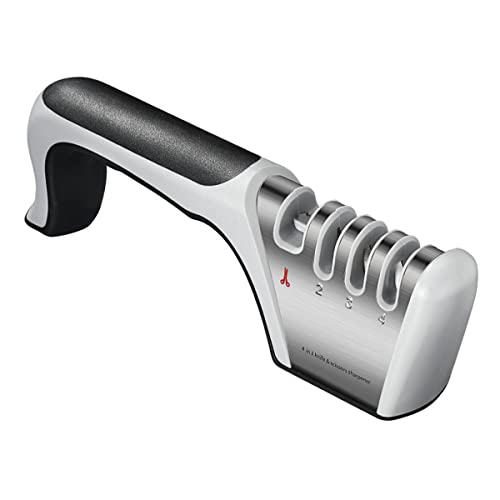 Messerschärfer - 4-in-1 Manueller Kochstahl-Messerscheren-Schärfwerkzeug, Küchenzubehör, Küchenmesser-Scherenschärfer zum Reparieren, Wiederherstellen, Schärfen, Polieren von Klingen Cover