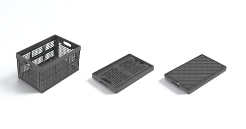 DieKlappbox - Stabile Einkaufsbox klappbar, Klappbox 45L, 60% Recycling-Plastik, Made in Germany, TÜV, verstärkter Boden, 52,5x34,5x28 cm, Dunkelgrau