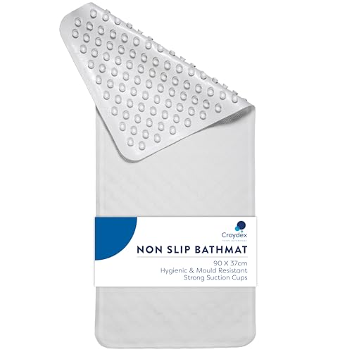 Image of Croydex Rubagrip Bath Mat Non Slip Anti Mould for Inside Bath - Slip Resistant with Secure Grip Suction Cups, Easy to Clean, Made from Natural Rubber, Anti-Bacterial Hygiene 'N' Clean (90 x 37cm)