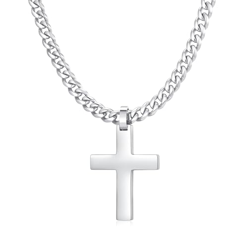 Cross Necklace for Men - 925 Silver Filled Stainless Steel Religious Pendant Necklace