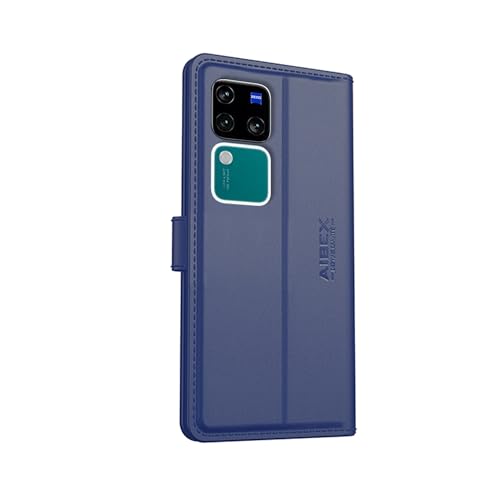 Image of AIBEX Compatible for Vivo V30 Pro 5G / Vivo V30 5G Flip Cover Leather Finish with Magnatic Closure | Inside TPU with Card Pockets | Wallet Stand | Complete Protection Flip Case -Blue