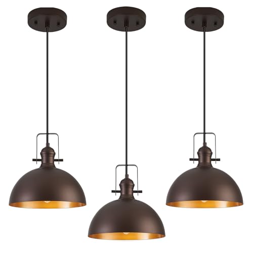 Haolaike 12 Inch Pendant Lights for Kitchen Island Matte ORB Farmhouse Pendant Light fixtures Adjustable Height Dome Hanging Light for Dinning Room Bedroom Hallway,3 Packs