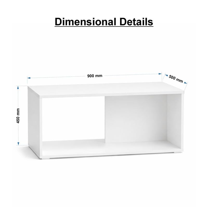 Image of Modern Coffee Table with Storage Shelf | Space Saving Center Table for Living Room | Engineered Wood Tea Table | Easy Assembly | Home & Office Use | DIY | Color-White | Size-90x50x45 Cm
