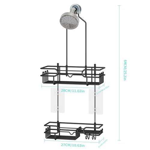 HapiRm-Hanging-Shower-Caddy-Organizer-Bathroom-Organizer-with-12-Hooks-and-Soap-Holder-Rustproof-Shower-Shelf-over-Shower-Head-Black