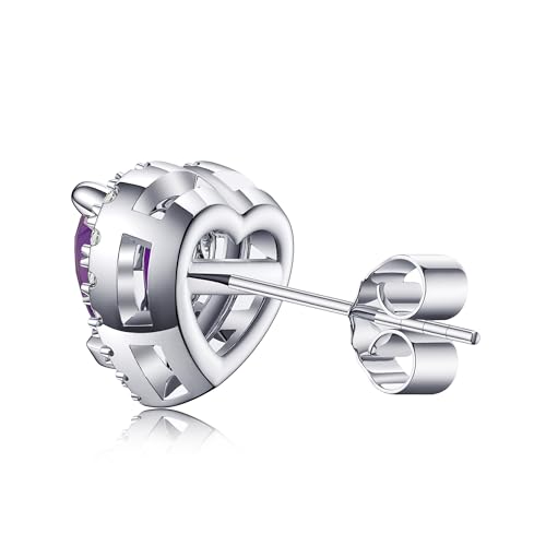 MSBLUE 2.32ct Birthstone Stud Earrings, Heart Shaped Gemstone with Halo, Sterling Silver with 14K White Gold Vermeil, Rhodium Finish3