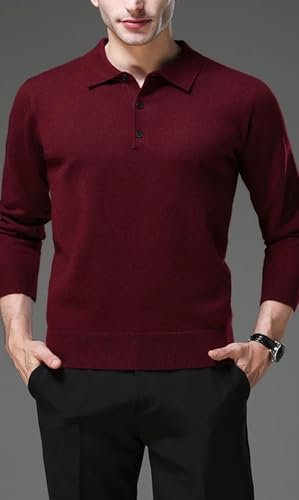 Men’S Wool Solid Turn-Down Collar Long Sleeve Stretch Knitted Pullover Sweater for Business Casual Wear2