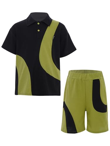 TiaoBug Kids Boys Piece Activewear Set Summer Sports Clothes Short Sleeve Golf Tshirt Shorts Set3