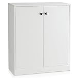 COSTWAY Wooden Storage Cabinet, Freestanding Buffet Sideboard with Doors & Shelves, Display Cupboard Floor Cabinet for Kitchen Dining Room (2 Doors, White)