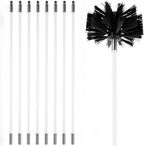 Chimney Cleaning Brush Kit, 1 Nylon Brush Head and 8 Flexible Rods Detachable Chimney Sweep Set Kit for Fireplace Dryer Vent Sewage Pipe Fume Hood