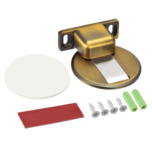 uxcell Magnetic Door Stopper Magnets Door Stops Catch Floor Door Holder with Self Adhesive and Screw Mount, Brass Tone