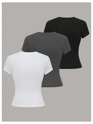 COZYEASE Girl's 3 Pack Summer Basic Tee Tops Short Sleeve Crew Neck Casual T-Shirts2