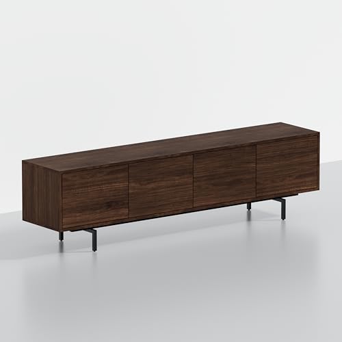 ComfIQ Norrhaus 75\" x 20\" Walnut 4-Door TV Stand in Walnut - Modern TV Console Made from Quality Engineered Hardwood with Water Resistant Melamine Veneer - No Tools Frame Assembly