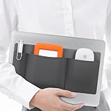 Lacdo 3-Pocket Mouse Holder for Laptop Stick on, External Hard Drive SSD Holder for Laptop, Stick on Pouch Organizer Adhesive Pocket Storage Sleeve for Mouse/HDD/SSD/Cables, Computer Accessories, Gray