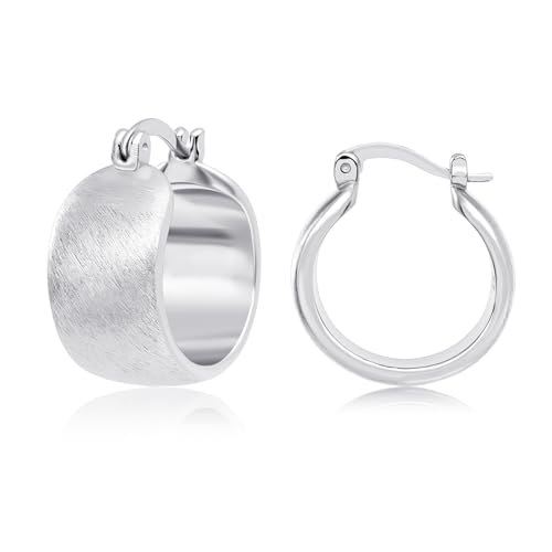 Small Chunky Hoops 18K Gold Plated Huggie Earrings for Women Sterling Silver Hypoallergenic Trendy Earrings Brushed Silver