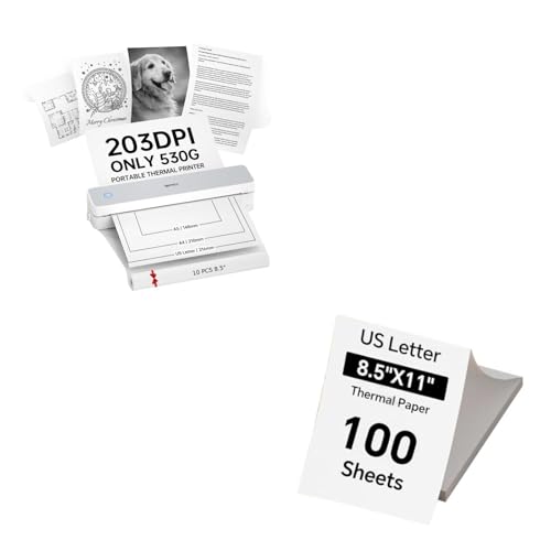 iDPRT Portable-Printer + 100 Sheets 8.5"x 11" Sized Thermal Paper