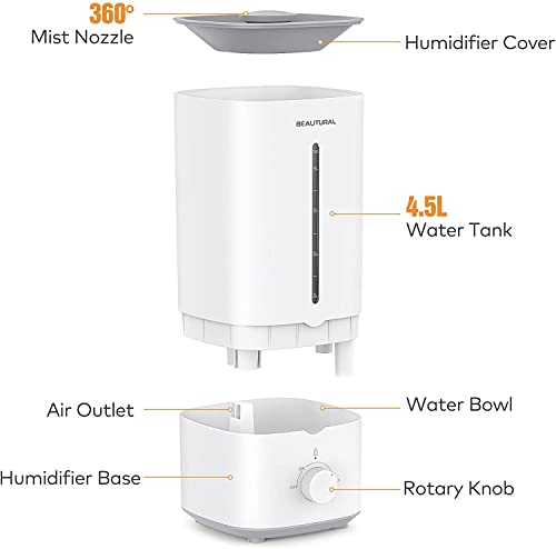 Image of BEAUTURAL Ultrasonic Ambient Humidifier 4.5L, Diffuser with Auto Shut-Off Rotating 360 Baby Rooms Office