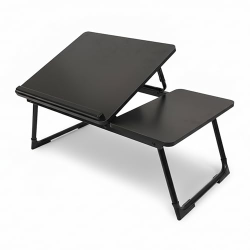 Relaxdays Laptoptisch für Bett & Couch, klappbarer Betttisch, Holzoptik, höhenverstellbar, Betttablett, Metall, schwarz