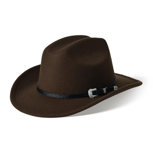 Image of Willheoy Kids Cowboy Hat for Girls Boys Western Cowgirl Hat with Buckle Belt Unisex Wide Brim Fedora Hat Dress Up Costume