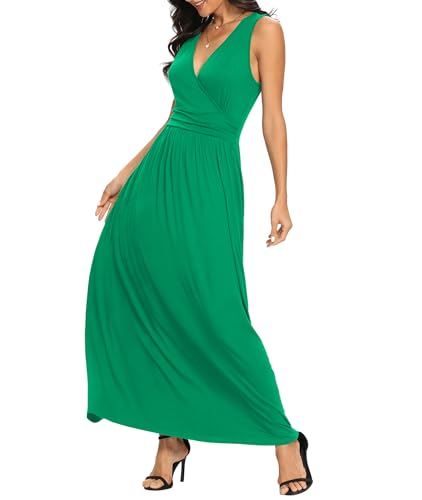 Image of LILBETTER Women Sleeveless Deep V Neck Loose Plain Long Maxi Casual Dress