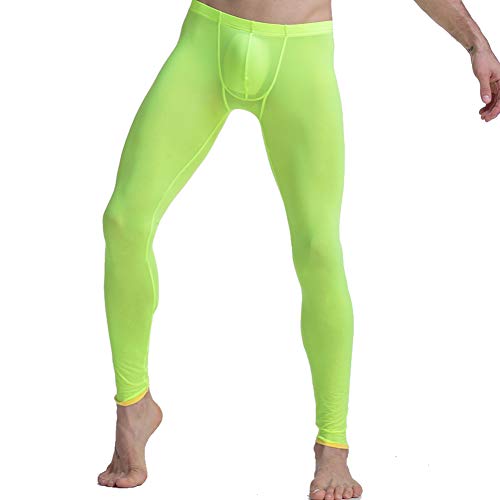 Men's Solid Lightweight Long Johns Compression Tights Base Layer Leggings Neon L #TOP2