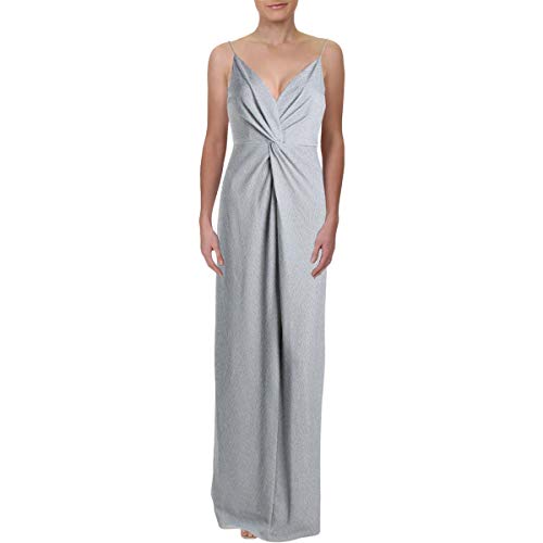 Adrianna Papell Womens Glitter Jersey Evening Dress Silver 4