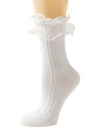 Women Lace Socks Ruffle Frilly Socks - Comfortable Cotton Cute Socks Princess Lolita for Ladies Gril