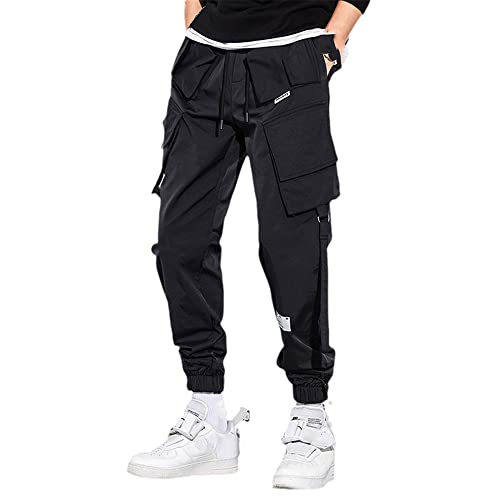 AAPAH Reflective Black Casual Cargo Pants Men Streetwear Korean Harem Trend Loose Trousers Techwear Male Pantalon