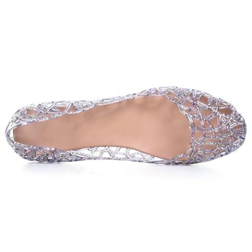 Image of Stunner Women Beach Jelly Shoes Slip On Crystal Summer Hollow Ballet Flats | Summer Cool PVC Breathable Outdoor Indoor Dressy Flat Sandals for Holiday Shopping Spa Swimming Pool