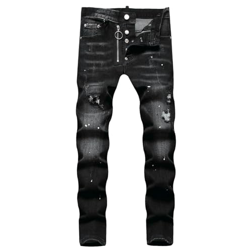 Men’s Gradient Wash Skinny Jeans Ripped Stretch Denim Pants Button Fly Men Trousers2