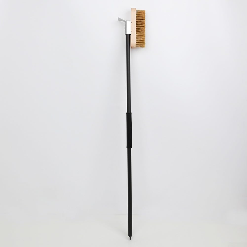 Brosse De Four à Pizza Avec Grattoir - Poils Laiton Et Racloir Acier - Manche Amovible 80cm