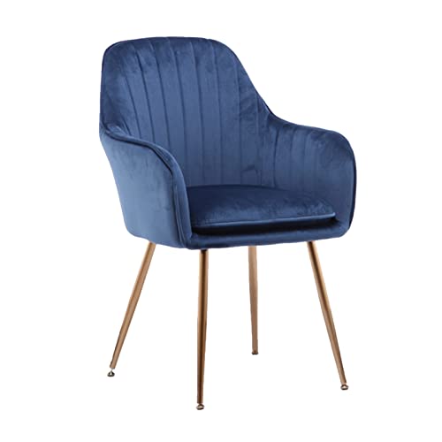 SJIALEN 1 Pcs Modern Dining Chairs, High Back Padded Velvet Living Room Chairs Metal Legs Lounge Apartment Balcony Armchair Kitchen Chair (Color : Blue)