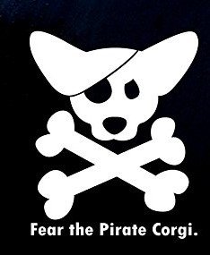 Fear The Pirate Corgi Dog Decal Vinyl Sticker|Cars Trucks Vans Walls Laptop| White |5.5 x 4.5 in|CCI764