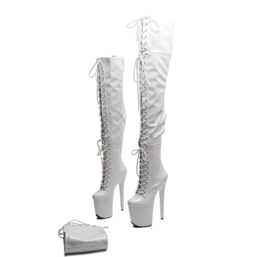 WUXIN H&P Women's Over The Knee Pole Dance Thigh High Heel Boots Platform Three-Stage Removable Zip Lace Up Fashion Sexy Party Round Toe Stiletto 8 inch Exotic Heels3