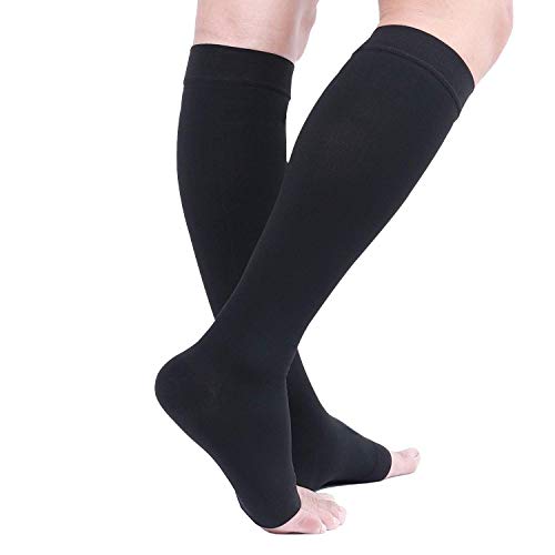 Image of TOFLY 30-40mmHg Medical Graduated Compression Socks for Men & Women, Open Toe Knee High Compression Socks, Firm Support for Circulation Recovery, Shin Splints, Varicose Veins, Edema,Nursing, Black XL