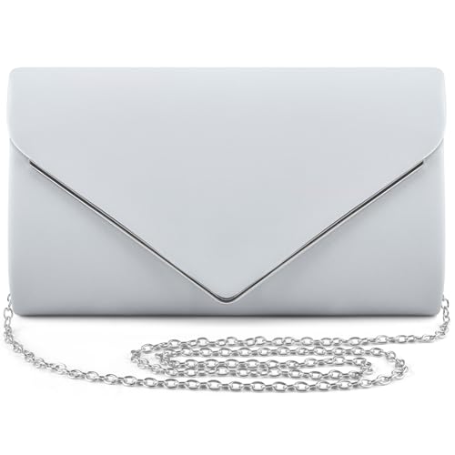 ERKOON Womens Clutch Leather Chain Bag Silver Evening Bag Purse Elegant Envelope for Casual Date Wedding Party Cocktail