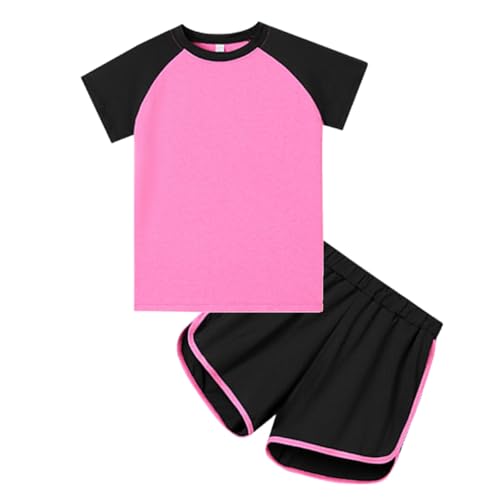 Tilozs Sportkleidung Mädchen Jogginganzug+ Elastische Taille Jogging Hosen Trainingsanzug Kinder 2tlg Bekleidungsset Yoga, Rose rot, 134-140(Herstellergröße: 140)