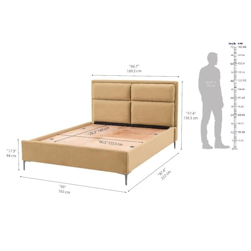 Image of Wakefit Bed | Queen (78 X 60) Solid Wood Bed, Upholstered, Without Storage, 3 Year Warranty - Zewail - Napoli Beige
