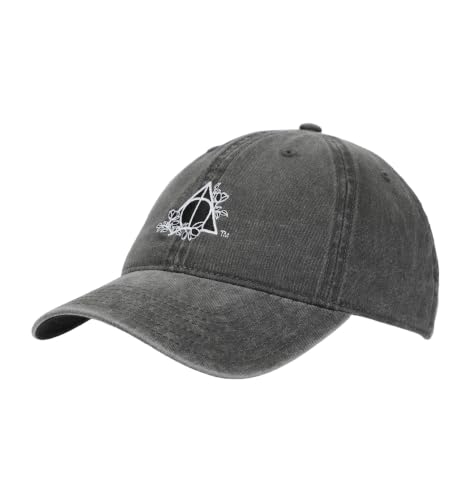 Image of Harry Potter Deathly Hallows Pigment Dye Adult Adjustable Slide Charcoal Grey Cap