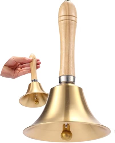 Super Loud Brass Hand Bell with Wooden Handle,Ling-Luo 3.15 Inch Call Bell for Kids and Adults, Perfect for Weddings, Christmas, School, Service, Games, Pet Training, Alarm or Dinner Bell