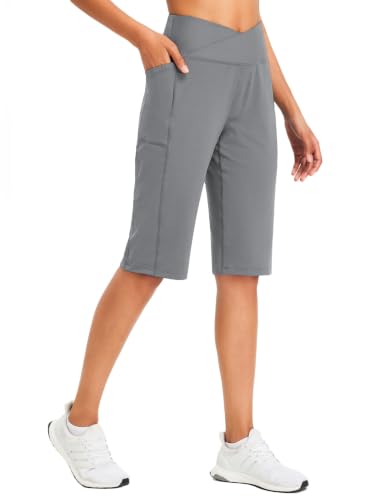 baleaf Womens Bermuda Long Shorts with Pockets Knee Length Dark Grey L
